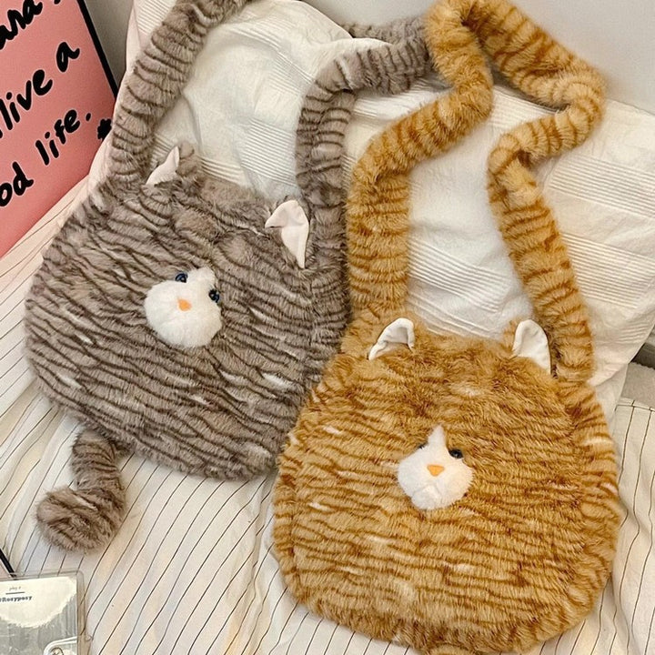 Cozy Plush Shoulder Bag with Animal Motif Bowlift