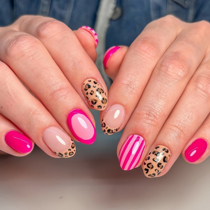 Artificial nails with trendy leopard and striped decorations Bowlift