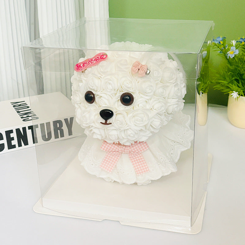 Foam Rose Teddy Bear Gift Sculpture With Satin Ribbon Bow