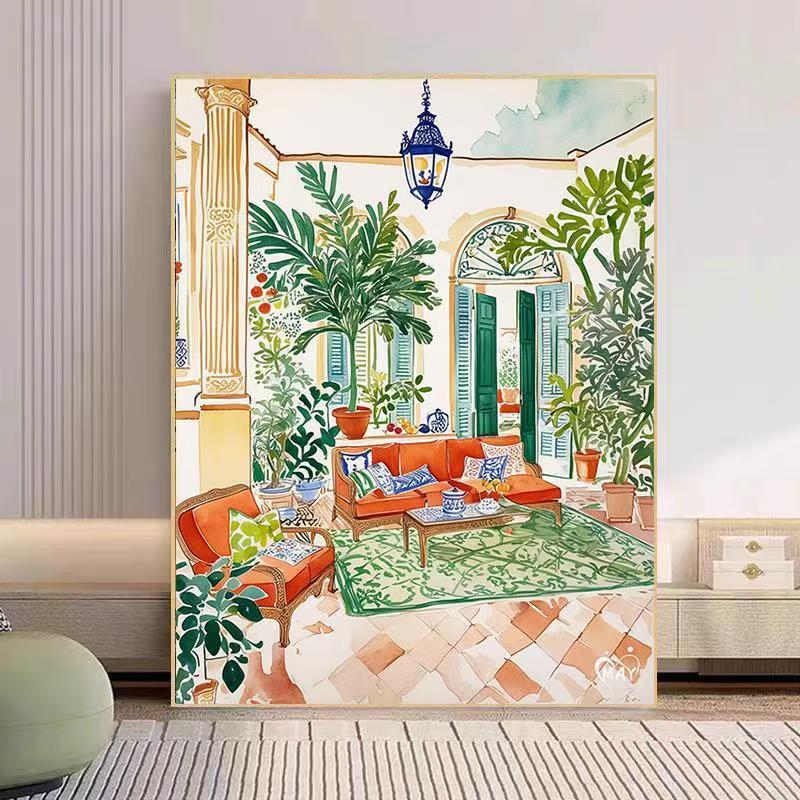 Cozy Living Room Watercolor Art Print Bowlift