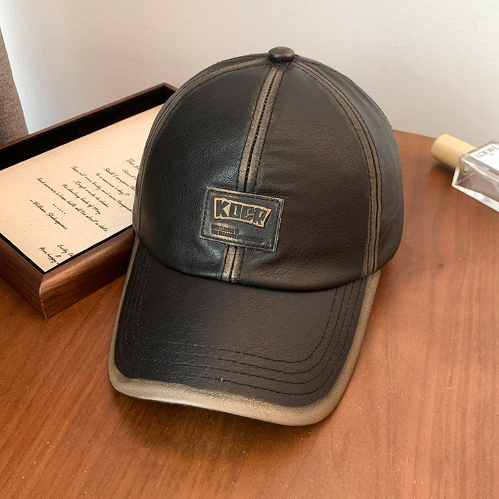 Men's Vintage Faux Leather Baseball Cap Bowlift