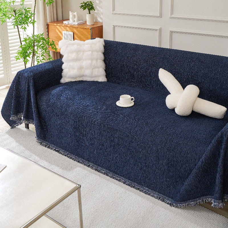 Chenille Fringed Sofa Throw Slipcover Blanket Bowlift