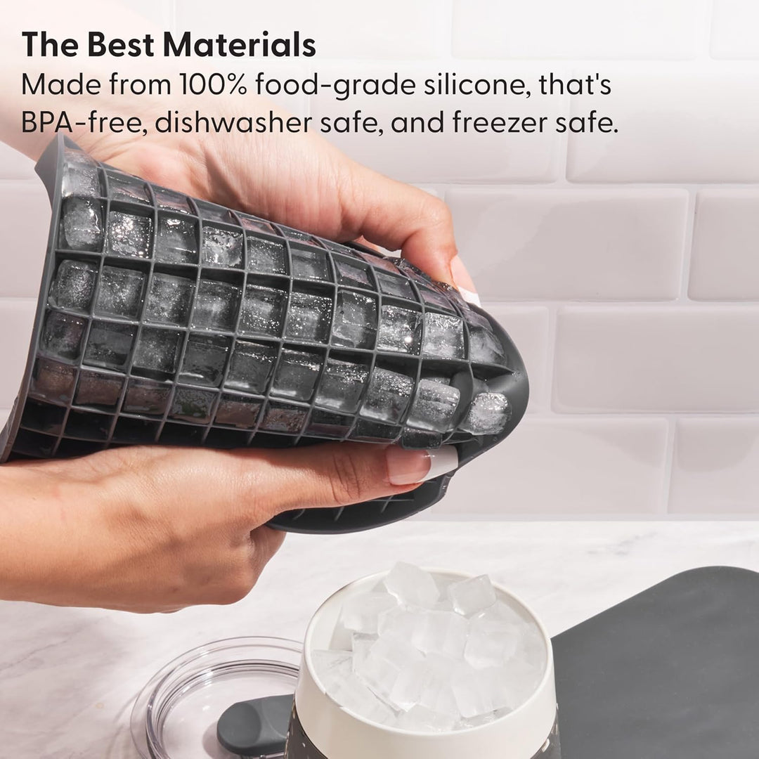 Silicone Square Ice Cube Tray With Airtight Snap-On Lid And Flexible Nonstick Grid