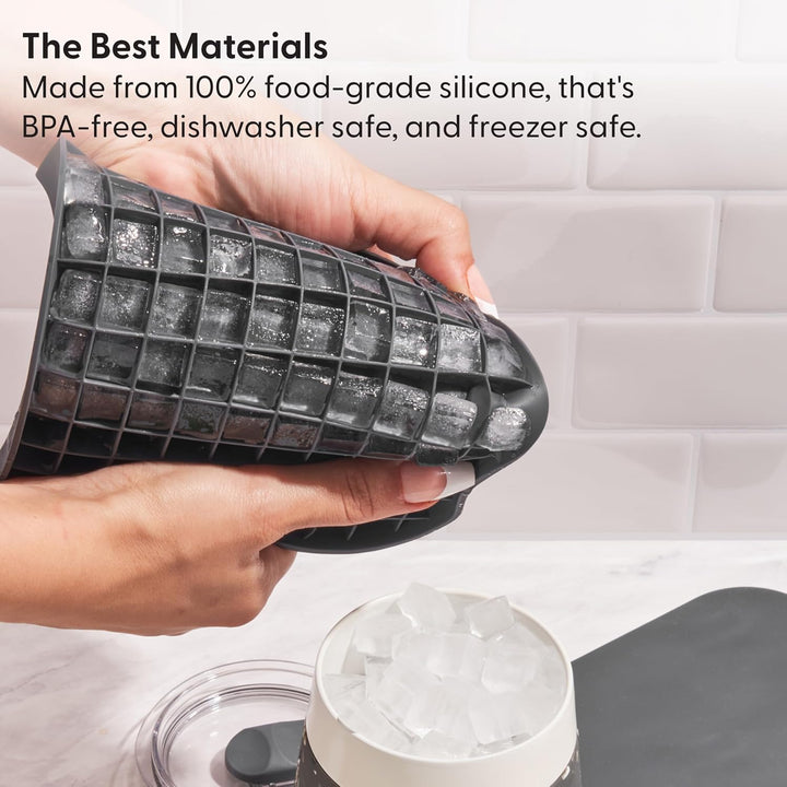 Silicone Square Ice Cube Tray With Airtight Snap-On Lid And Flexible Nonstick Grid