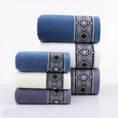 Terry Bath Towel Set With Elegant Geometric Border Bowlift