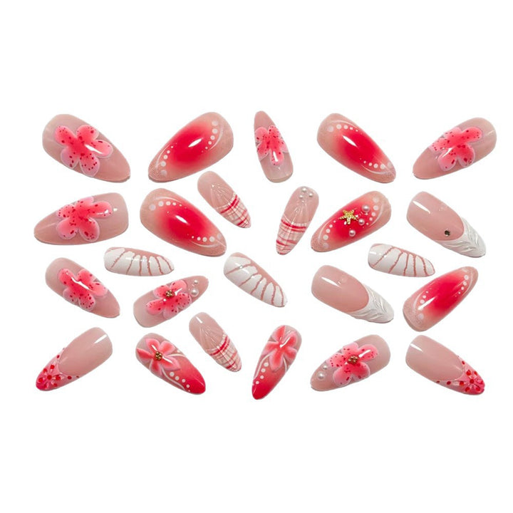 Artificial nails with 3D flower pattern and glitter accents Bowlift