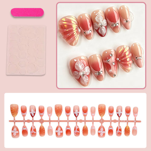 Acrylic Nail Set with Elegant 3D Flower Decorations and Glitter Accents Bowlift
