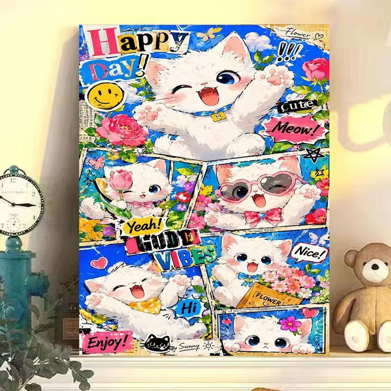 Playful Cat-Themed Wall Art Print Bowlift