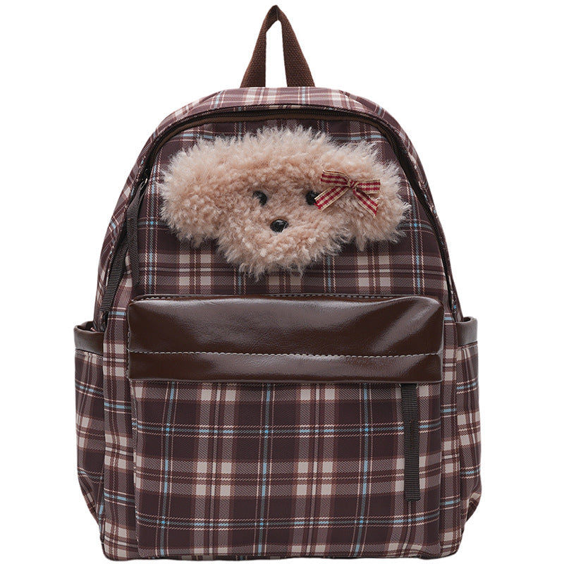 Plush backpack with unique checkered pattern and casual animal motif Bowlift