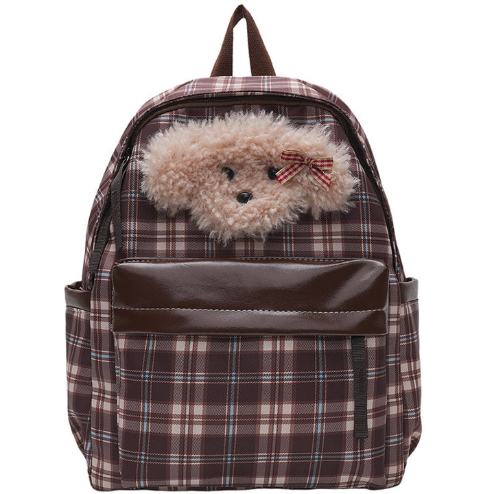 Plush backpack with unique checkered pattern and casual animal motif Bowlift