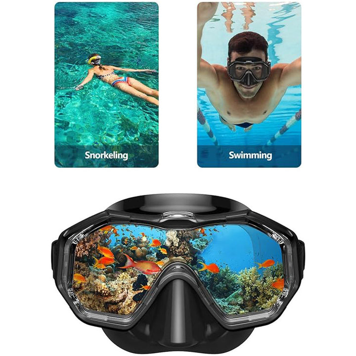Diving equipment set with ergonomic diving mask and flexible snorkel Bowlift