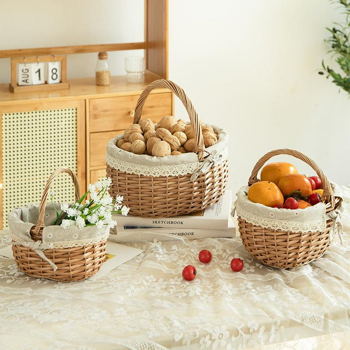 Ladies stylish storage basket with decorative fabric trim Bowlift
