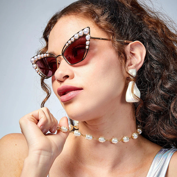 Ladies Cat-Eye Sunglasses with Exclusive Pearl Tip Frame Bowlift