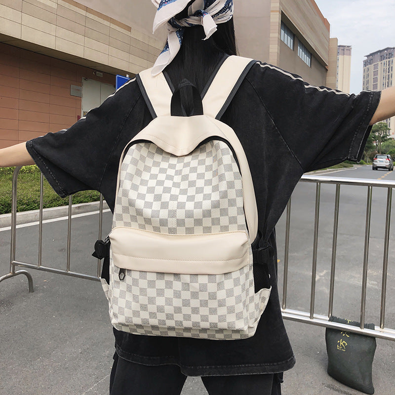 Stylish Checked Pattern Backpack Bowlift