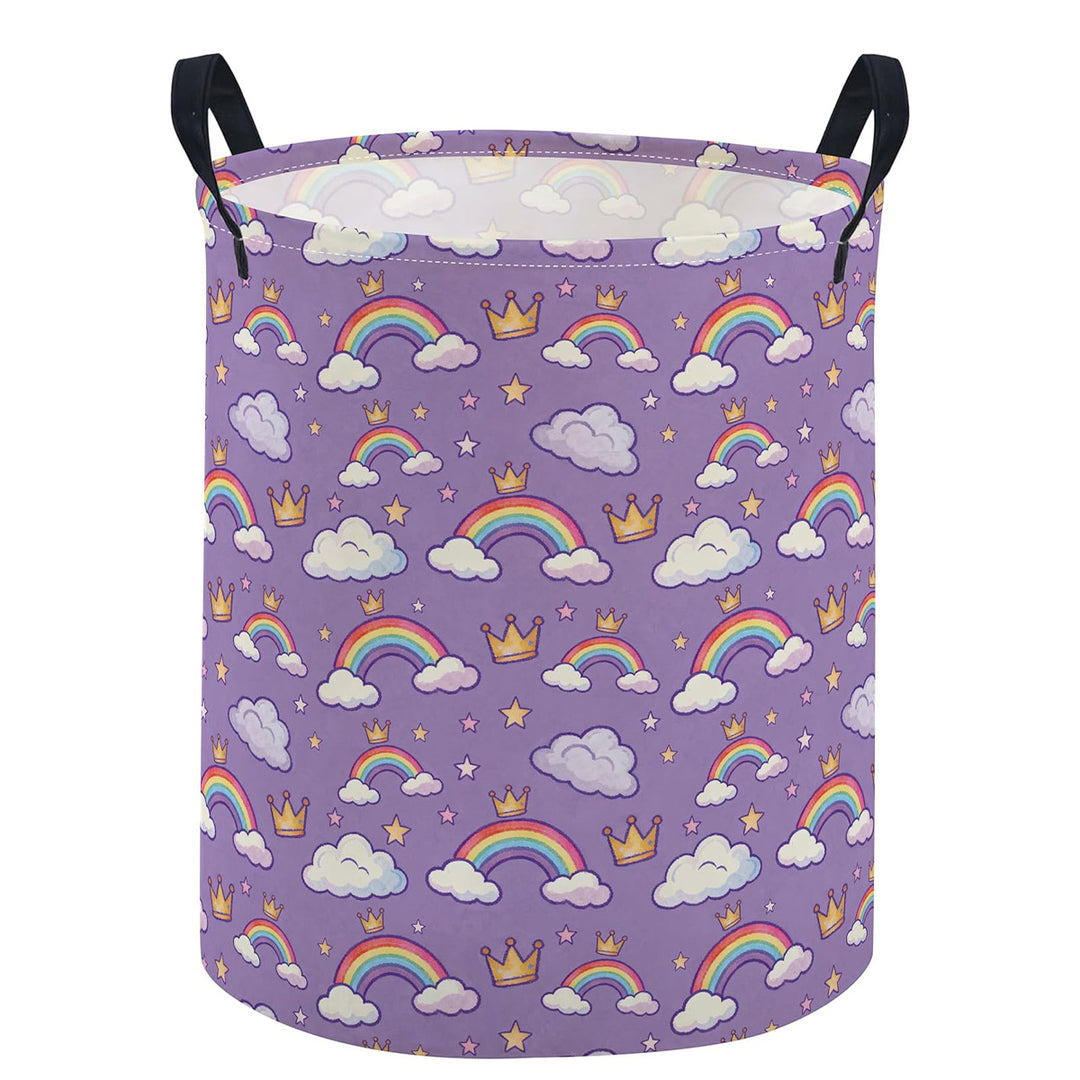 Collapsible Round Fabric Laundry Hamper With Butterfly Print Reinforced Carry Handles Waterproof Liner