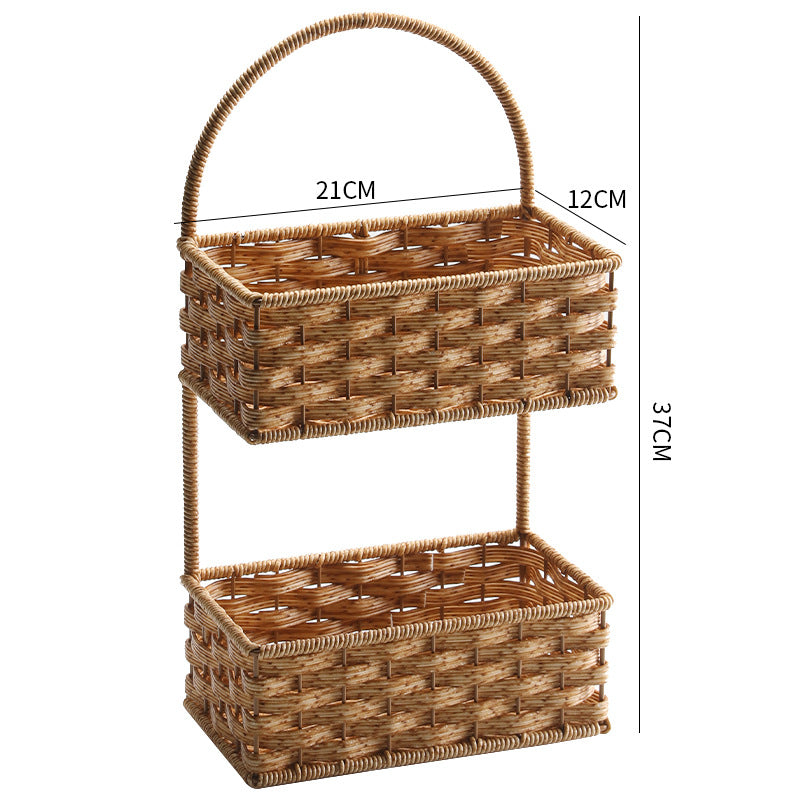 Double-Tiered Wicker Storage Basket Bowlift