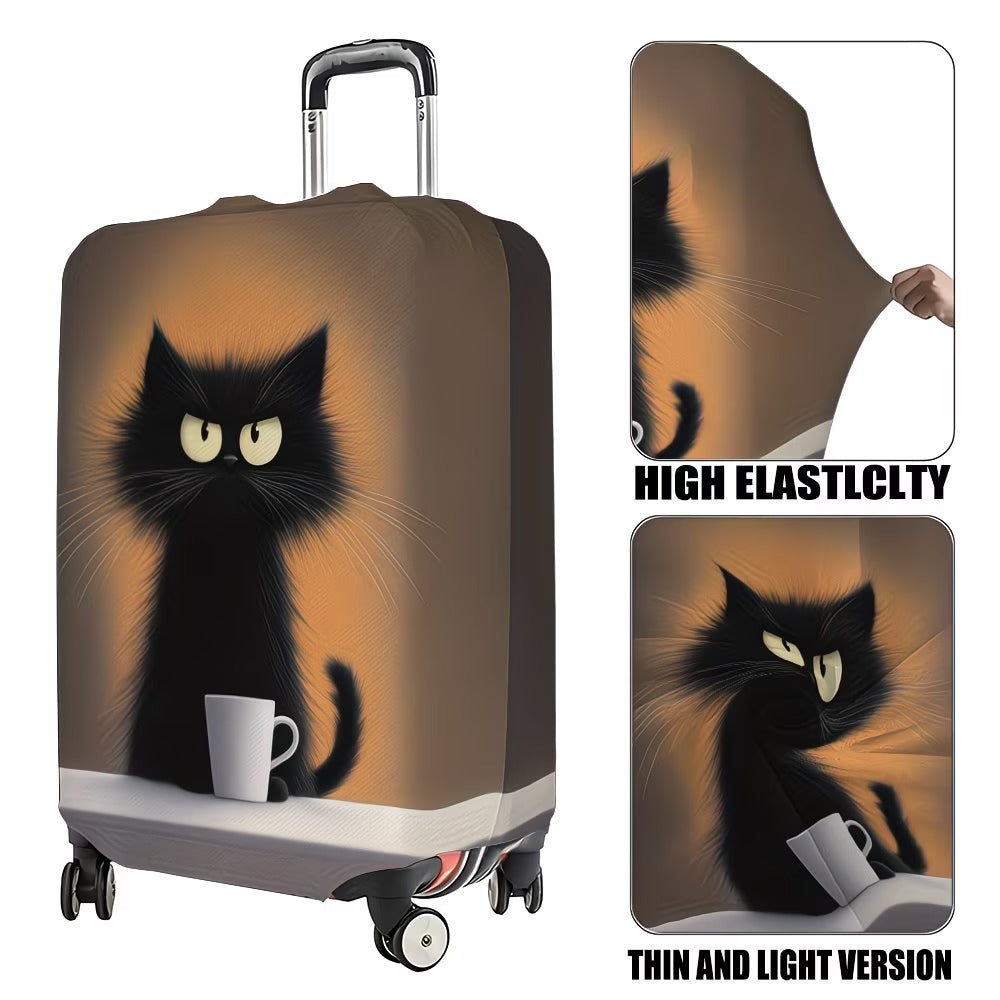 Unisex non-elastic suitcase cover with cartoon cat motif and cup design, durable travel suitcase protection Bowlift
