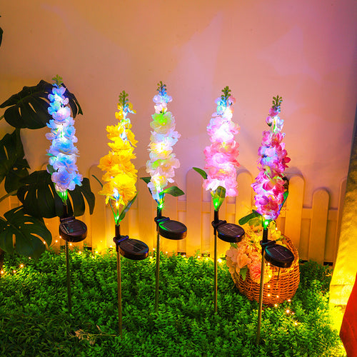 Tall Artificial Delphinium Floral Stake With Adjustable Metal Ground Spike And Removable Clamp Bowlift