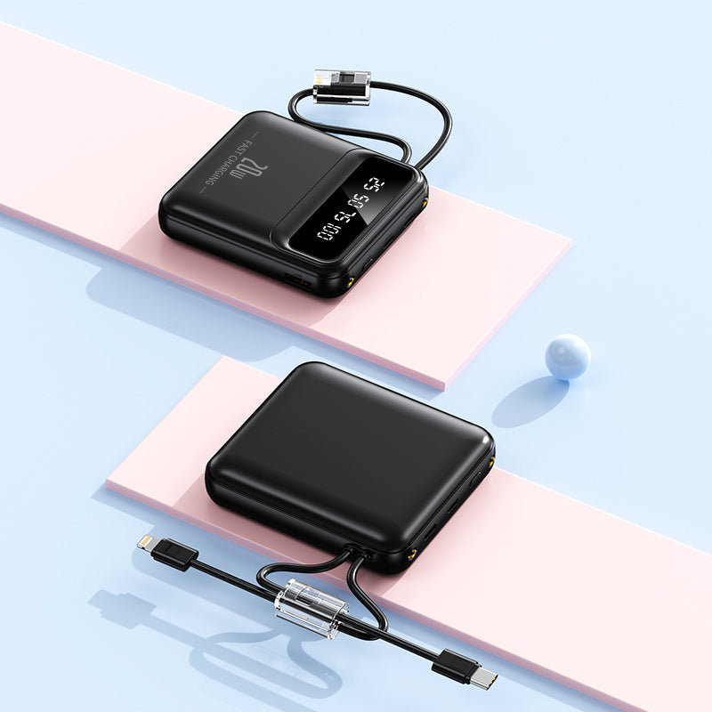 Portable power bank with integrated charging cable and digital display Bowlift