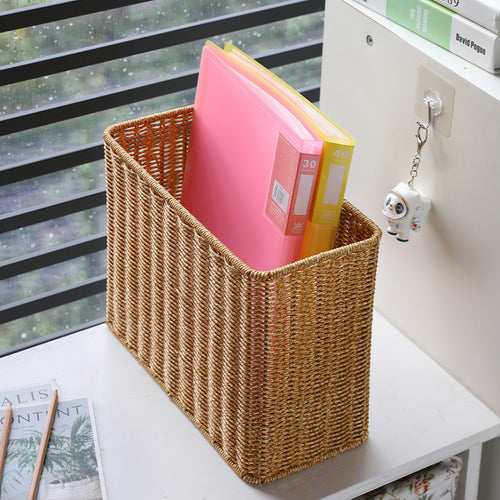 Rectangular Woven Storage Basket with Cut-Out Handles Bowlift