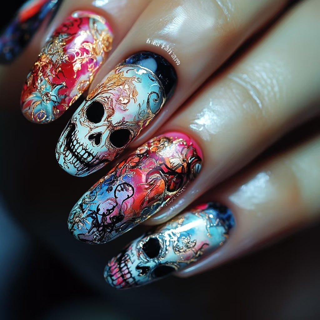 Creative skull and gradient design artificial nails Bowlift