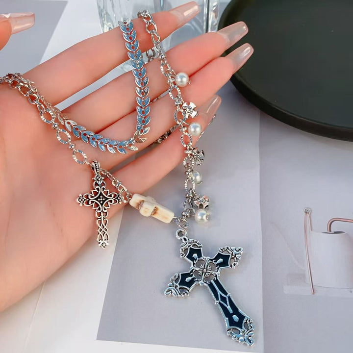 Layered Cross Pendant Necklace Bowlift
