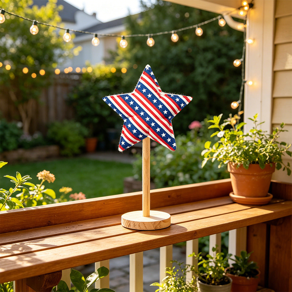 Unisex decorative fabric star display with wooden base Bowlift