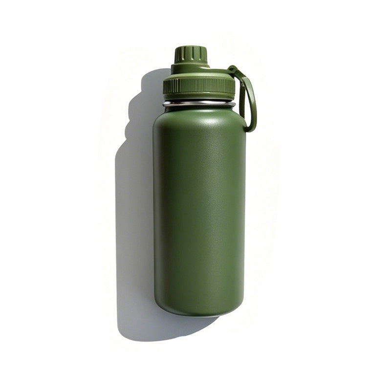 Insulated stainless steel water bottle with wide mouth and silicone carry loop Bowlift