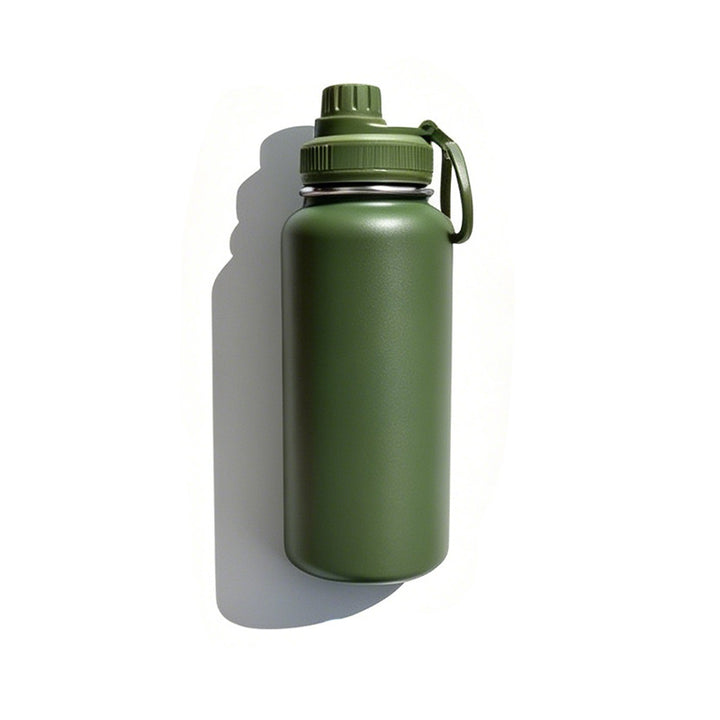 Insulated stainless steel water bottle with wide mouth and silicone carry loop Bowlift