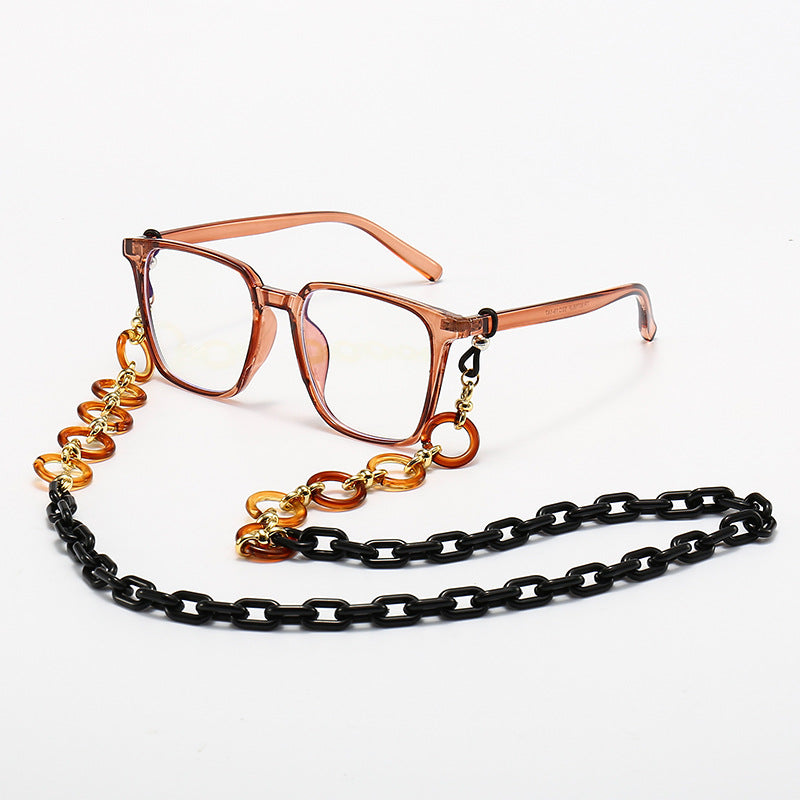 Fashionable Square Frame Glasses with Decorative Chain Bowlift