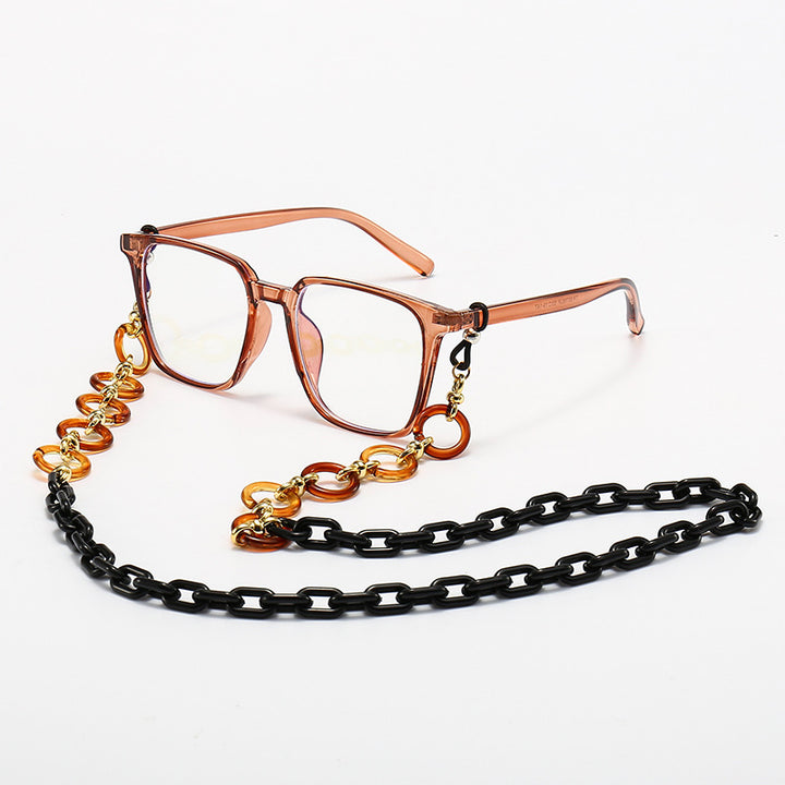 Fashionable Square Frame Glasses with Decorative Chain Bowlift