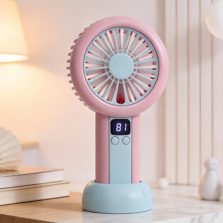 Portable handheld fan with LED display and multiple speed settings Bowlift