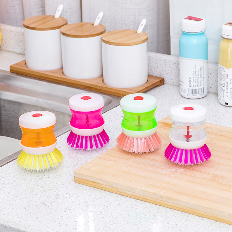Ergonomic Handheld Dish Scrub Brush With Built-In Soap Dispenser