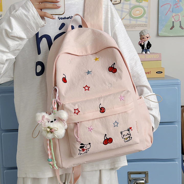 Playful Character Embroidered School Backpack Bowlift