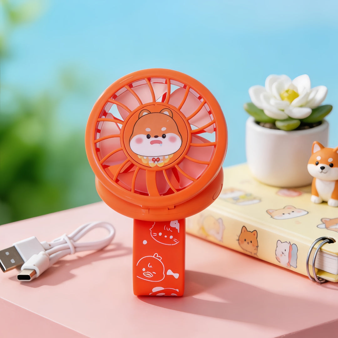Ladies Portable Hand Fan with Childlike Design Bowlift