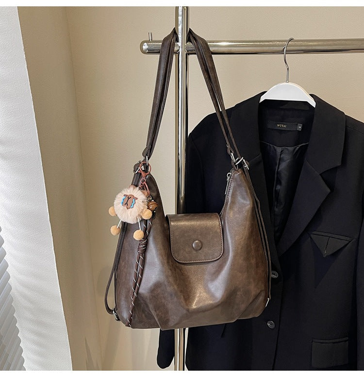 Chic Textured Leather Hobo Bag Bowlift