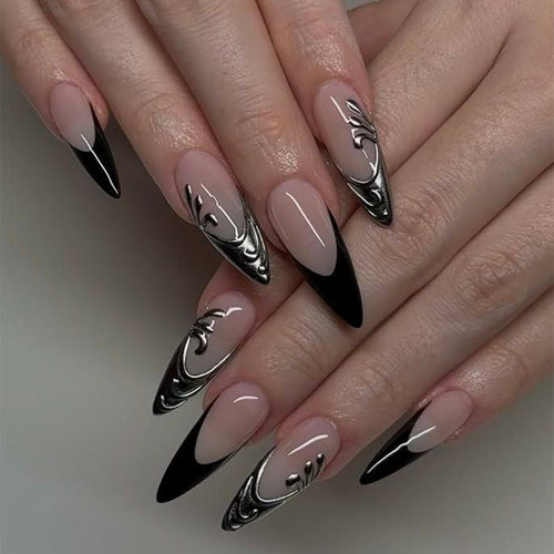 Elegant artificial nails with metallic accents Bowlift