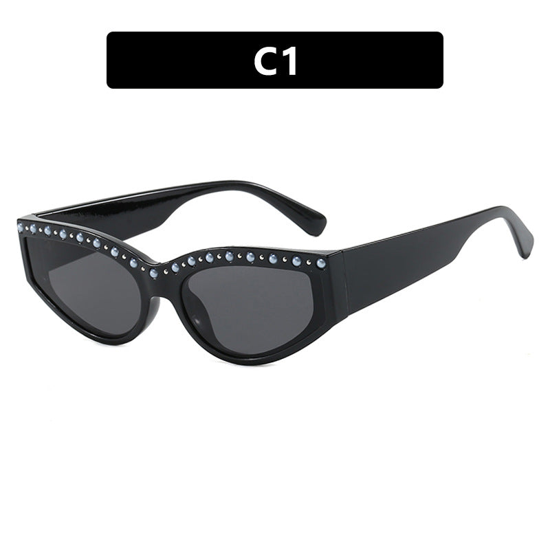 Women's Cat-Eye Sunglasses with Sparkling Rhinestone Accents and Animal Pattern Bowlift