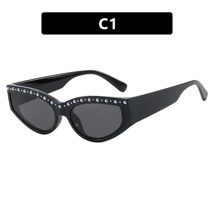 Women's Cat-Eye Sunglasses with Sparkling Rhinestone Accents and Animal Pattern Bowlift