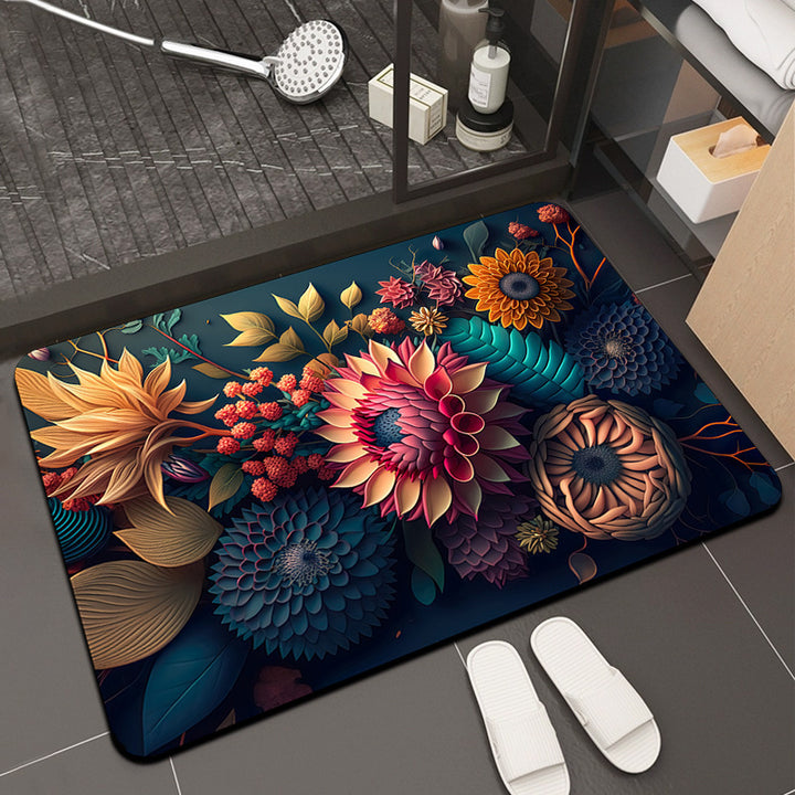 Floral Print Memory Foam Bath Mat Bowlift