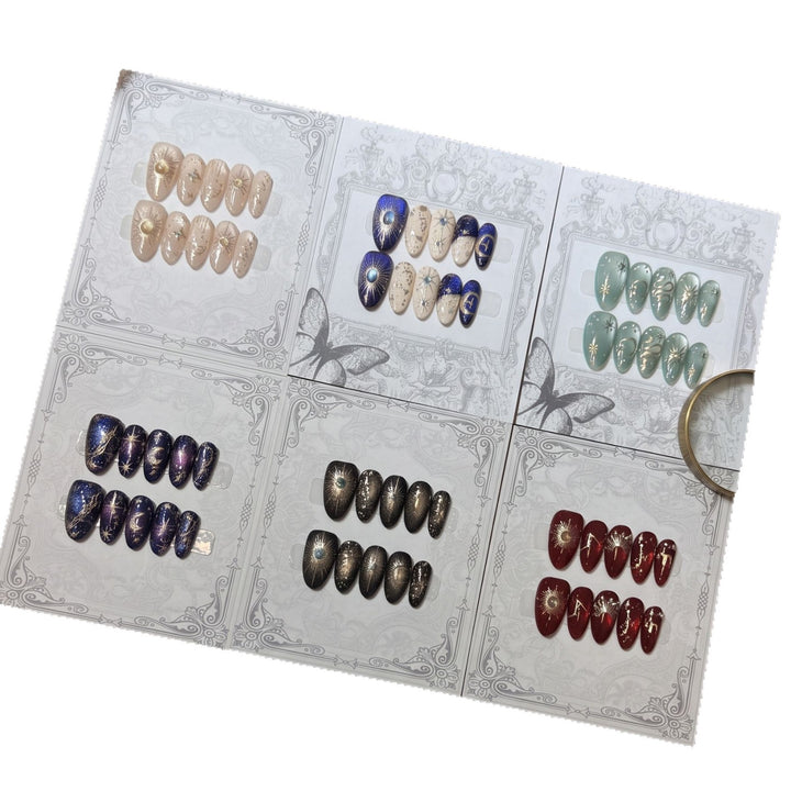 Decorative Press-On Nail Set with Celestial Accents Bowlift