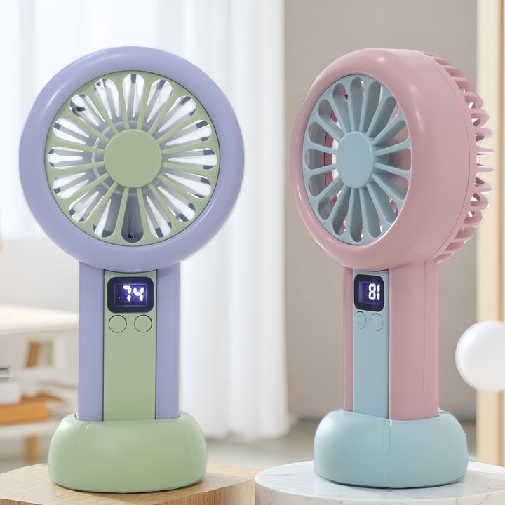 Portable handheld fan with LED display and multiple speed settings Bowlift