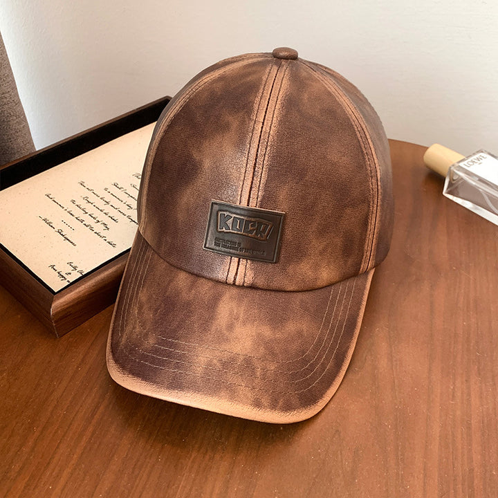 Men's Vintage Faux Leather Baseball Cap Bowlift