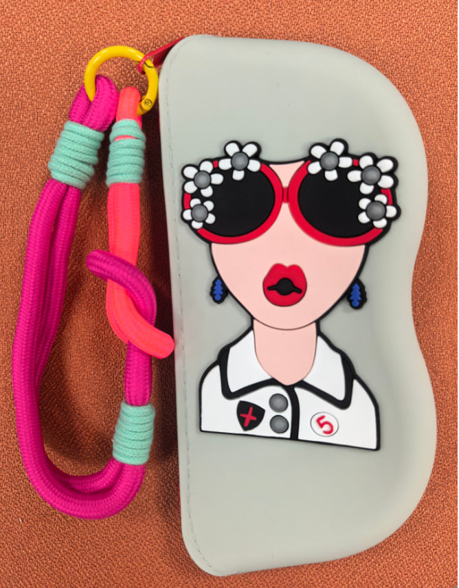 Molded silicone protective sunglasses case with paracord wrist strap and 3D floral eyewear applique Bowlift