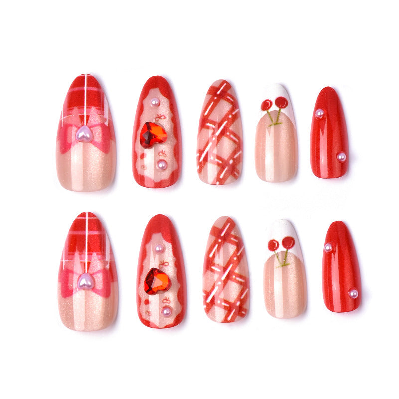Cherry-Inspired Decorative Press-On Nail Art Bowlift