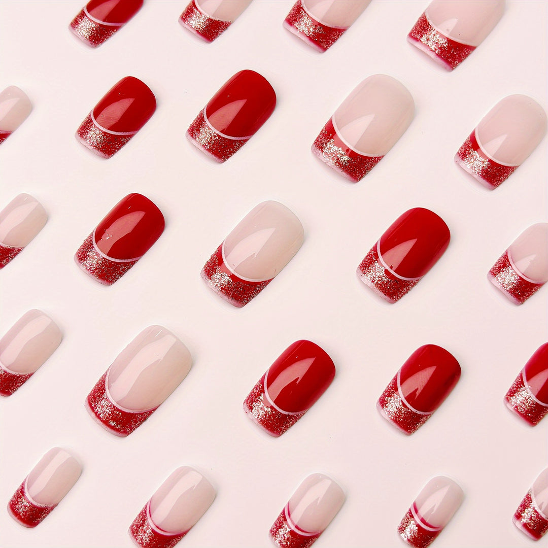 Artificial nails in elegant glitter French design Bowlift
