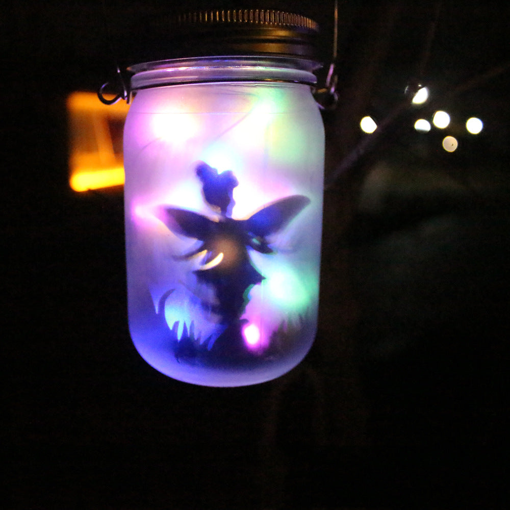 Solar Powered Frosted Fairy Silhouette Mason Jar Lantern With Multicolor LEDs Bowlift