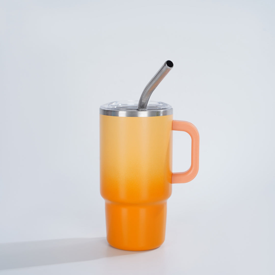Insulated Stainless Steel Travel Mug With Ergonomic Handle Spill-Resistant Lid And Reusable Bent Metal Straw