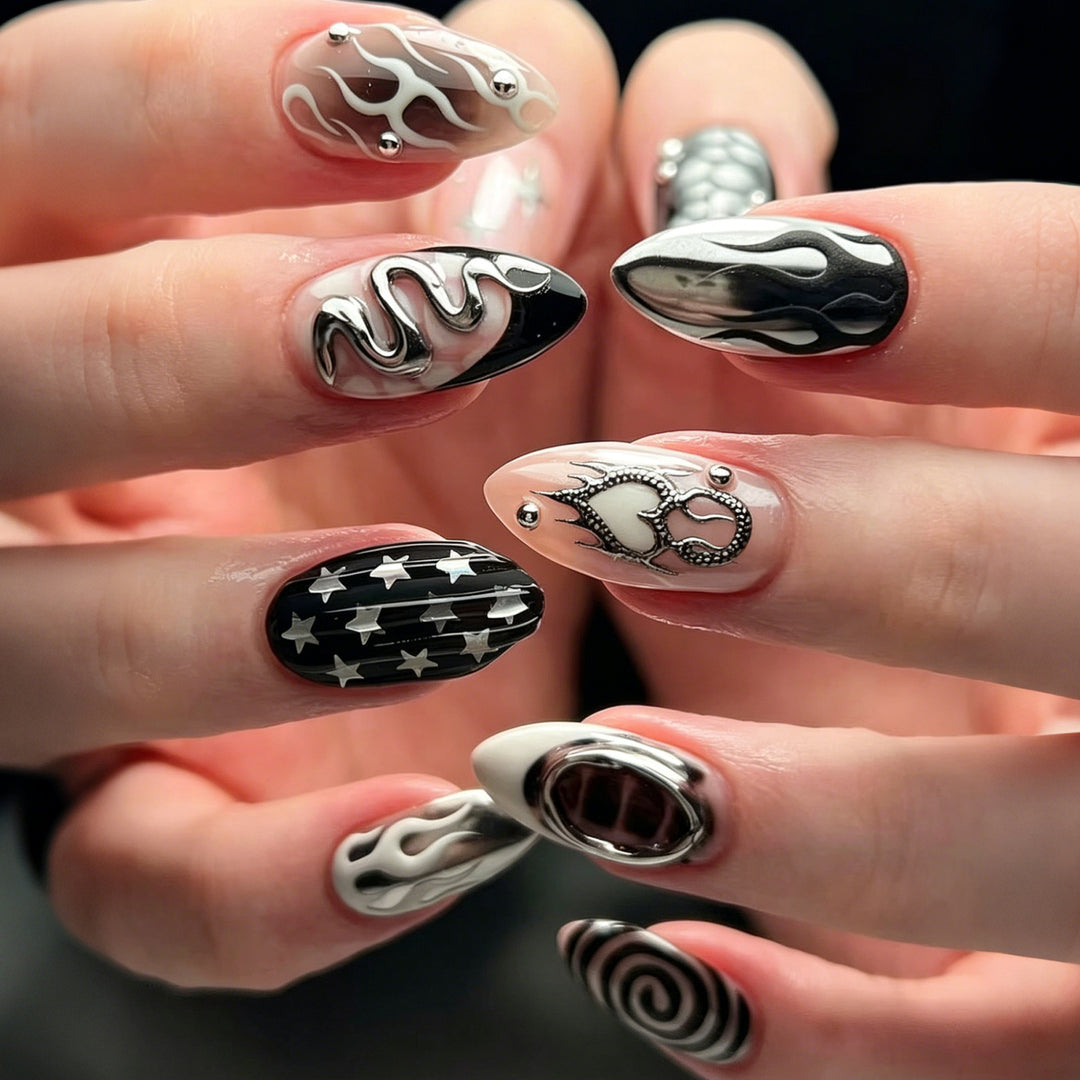 Edgy Artistic Press-On Nail Art Set Bowlift