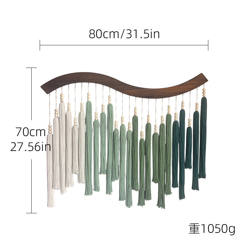 Curved Wooden Rod Macramé Wall Hanging with Long Cotton Tassels Bowlift